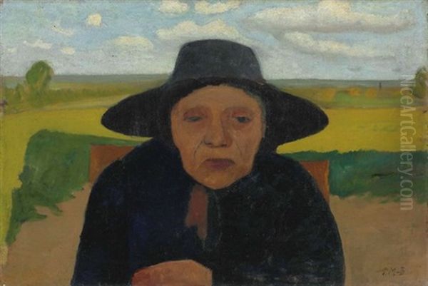 Brustbild Einer Alten Bauerin Mit Hut Vor Landschaft Oil Painting by Paula Modersohn-Becker