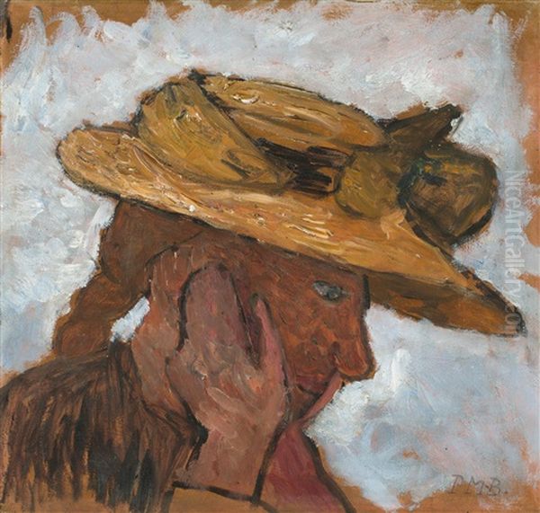 Madchen Mit Strohhut Im Profil Nach Rechts Oil Painting by Paula Modersohn-Becker