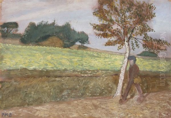 Landschaft Am Weyerberg Mit Schreitendem Mann Oil Painting by Paula Modersohn-Becker