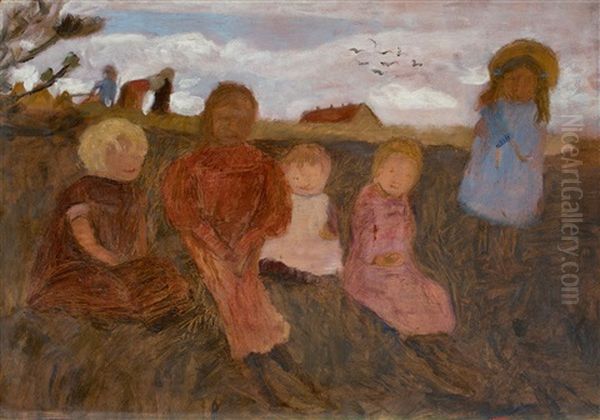 Funf Kinder An Einem Hang, Rechts Elsbeth Oil Painting by Paula Modersohn-Becker