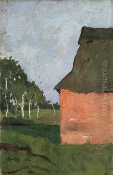 Rotes Haus. Verso: Landschaft Mit Birkenstammen Am Moorgraben Oil Painting by Paula Modersohn-Becker