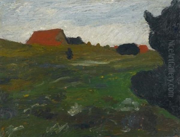 Landschaft Mit Busch Und Roten Hausern (landscape With Shrubs And Red Houses) Oil Painting by Paula Modersohn-Becker