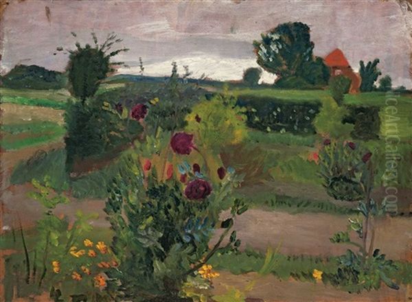 Bauerngarten Mit Rotem Haus Oil Painting by Paula Modersohn-Becker