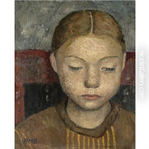 Kopf Eines Auf Einem Stuhl Sitzenden Madchens (head Of A Girl Sitting On A Chair) Oil Painting by Paula Modersohn-Becker