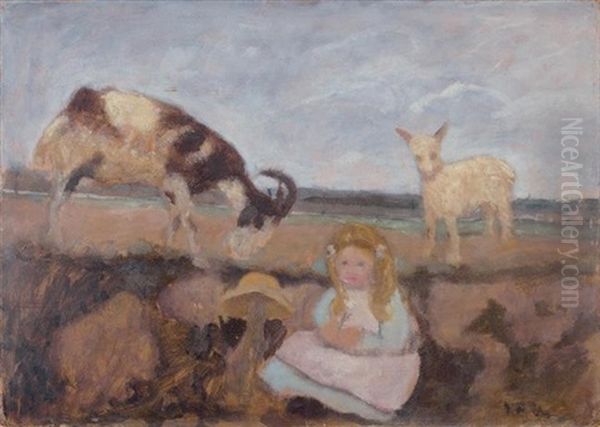 Elsbeth Mit Ziegen Oil Painting by Paula Modersohn-Becker