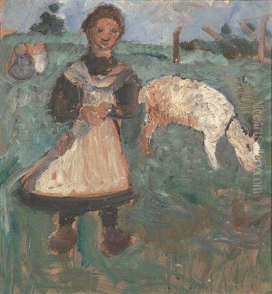 Madchen Mit Ziege Oil Painting by Paula Modersohn-Becker