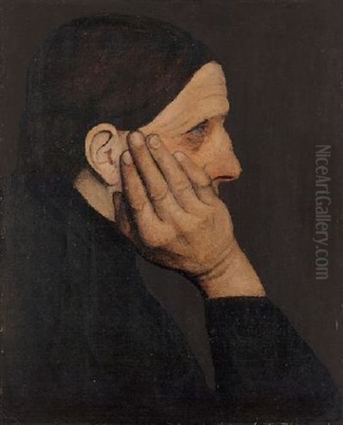 Brustbild Einer Frau Im Profil Nach Rechts, Den Kopf Auf Die Rechte Hand Gestutzt Oil Painting by Paula Modersohn-Becker