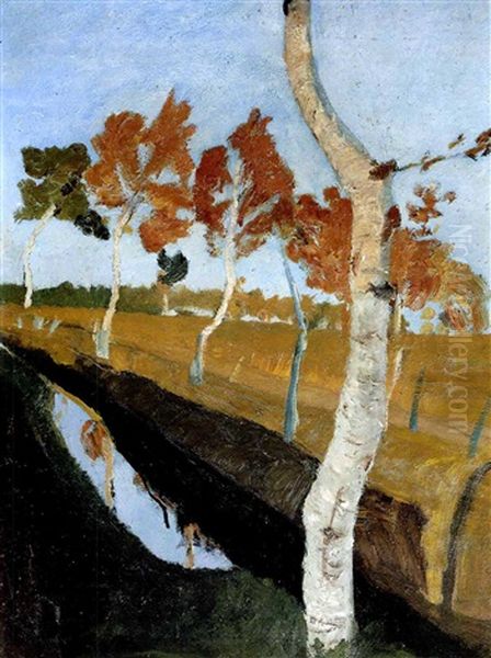 Birken Am Moorgraben (+ Rotes Haus, Verso) by Paula Modersohn-Becker