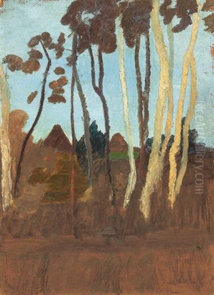 Landschaft Mit Birken, Im Hintergrund Zwei Hausgiebel Oil Painting by Paula Modersohn-Becker