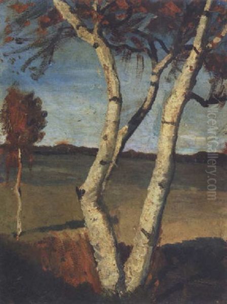 Zweistammige Birke Vor Landschaft Oil Painting by Paula Modersohn-Becker