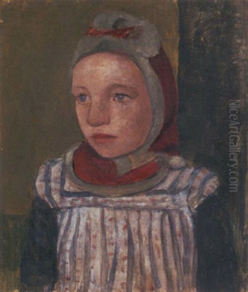 Brustbild Eines Madchens Mit Roter Kapuze Und Weisser Schurze Oil Painting by Paula Modersohn-Becker