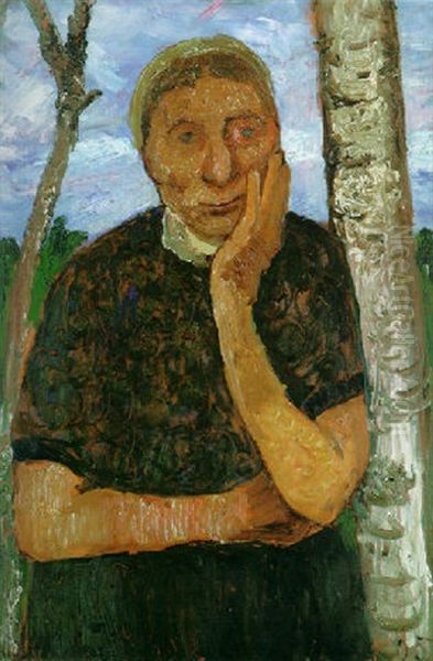 Bauerin Zwischen Birken Oil Painting by Paula Modersohn-Becker