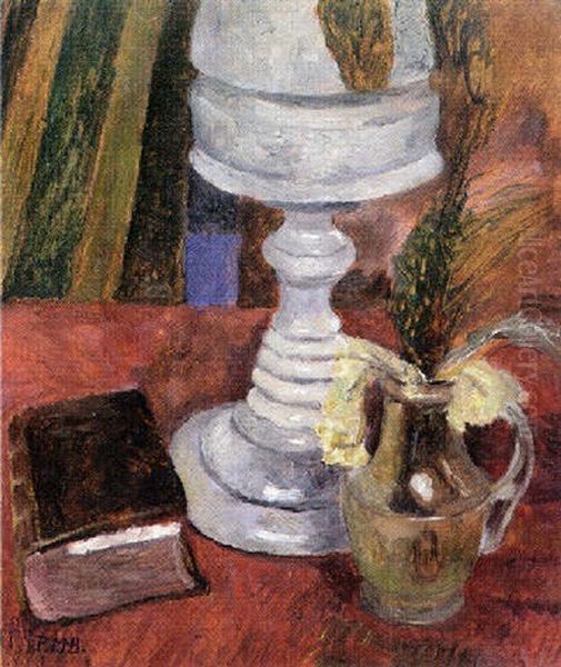 Stilleben Mit Buch, Glaslampe Und Vase Oil Painting by Paula Modersohn-Becker