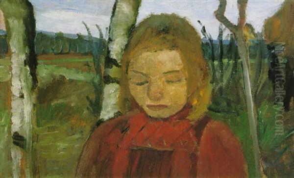 Madchen Vor Birken Oil Painting by Paula Modersohn-Becker