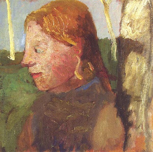 Maedchenkopf Zwischen Birken Oil Painting by Paula Modersohn-Becker