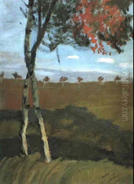 Landschaft Mit Zwei Birken Oil Painting by Paula Modersohn-Becker