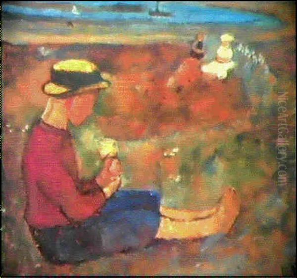 Sitzendes Kind Mit Blumen In Marschlandschaft Oil Painting by Paula Modersohn-Becker