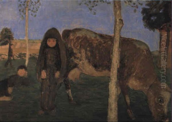 Kuh Mit Hutejungen Oil Painting by Paula Modersohn-Becker