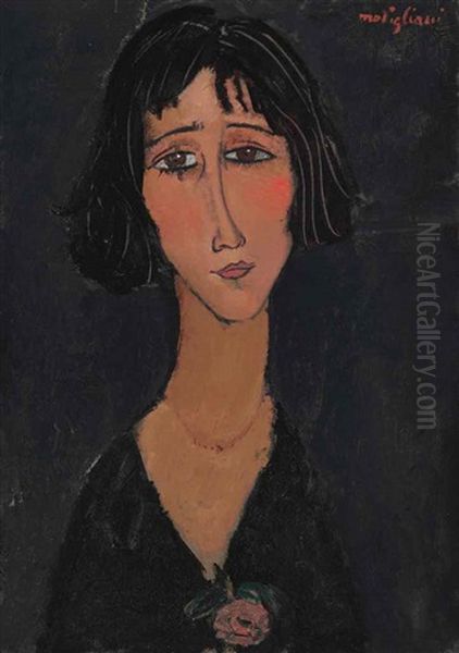 Jeune Femme A La Rose (margherita) Oil Painting by Amedeo Modigliani