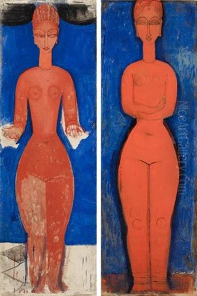 Cariatide (+ Cariatide; Pair) Oil Painting by Amedeo Modigliani