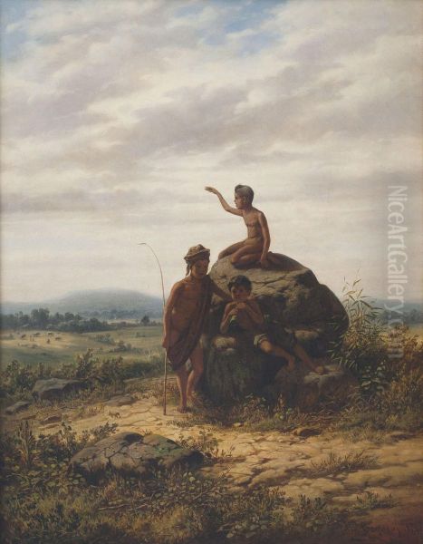 An Extensive Indonesian Landscape With Young Cowherds Oil Painting by Jan Daniel Beynon