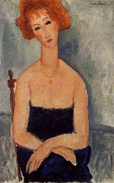 La Rousse Au Pendentif Oil Painting by Amedeo Modigliani