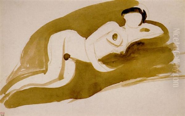 Femme Nue Allongee Sur Le Cote Gauche, La Tete Appuyee Sur La Main Gauche Oil Painting by Amedeo Modigliani