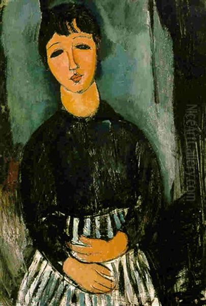 La Servante Au Tablier Raye Oil Painting by Amedeo Modigliani