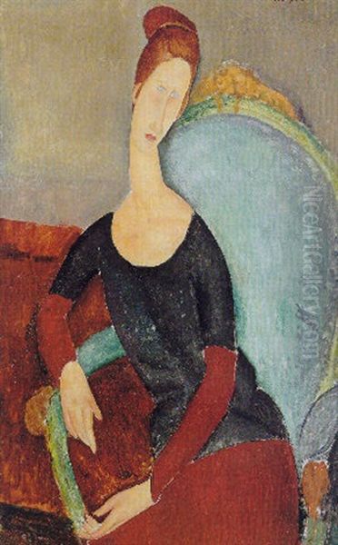 Portrait De Jeanne Hebuterne Assise Dans Un Fauteuil Oil Painting by Amedeo Modigliani