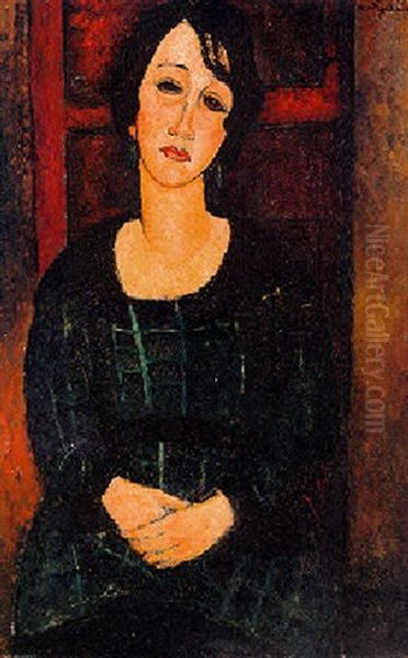 Femme En Robe Ecossaise Oil Painting by Amedeo Modigliani