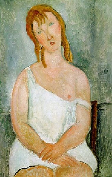 Jeune Fille Asisse En Chemise Oil Painting by Amedeo Modigliani