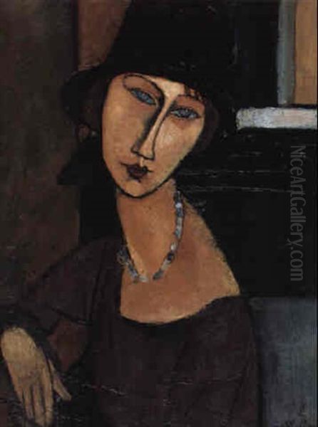 Jeanne Hebuterne Con Cappello E Collana Oil Painting by Amedeo Modigliani