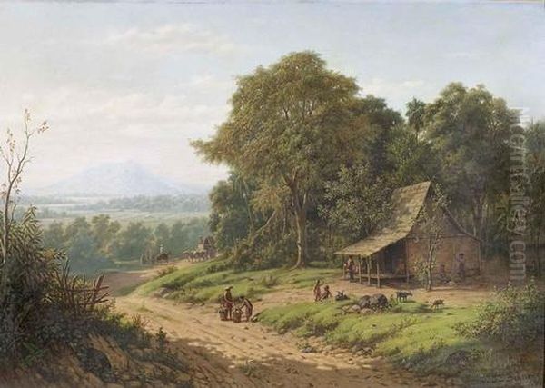 Landschaft Mit Eingeborenen Auf Java. Oil Painting by Jan Daniel Beynon