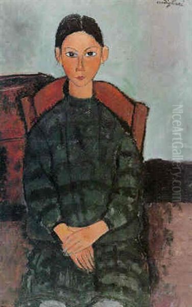 Fillette Au Tablier Noir Oil Painting by Amedeo Modigliani