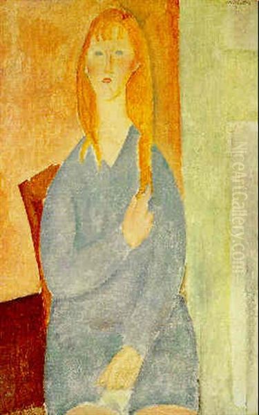 Fillette Blonde En Bleu Oil Painting by Amedeo Modigliani