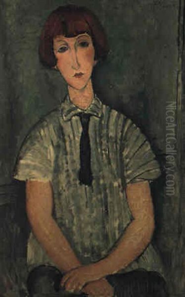 Jeune Fille A La Chemise Raye Oil Painting by Amedeo Modigliani