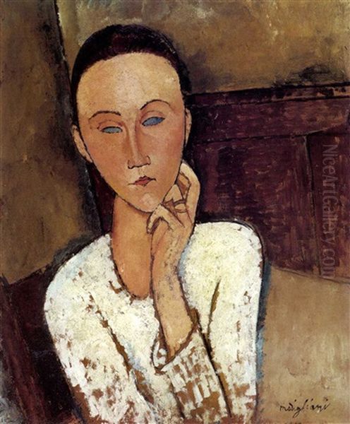 Lunia Czechowska (la Main Gauche Sur La Joue) Oil Painting by Amedeo Modigliani