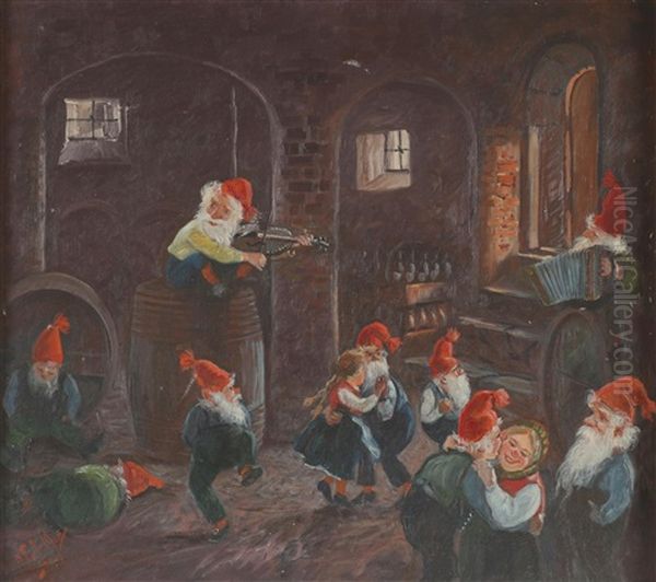 Dansende Nisser Oil Painting by Otto Moe