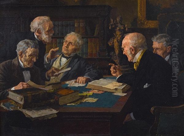 A Heated Debate Oil Painting by Louis Charles Moeller