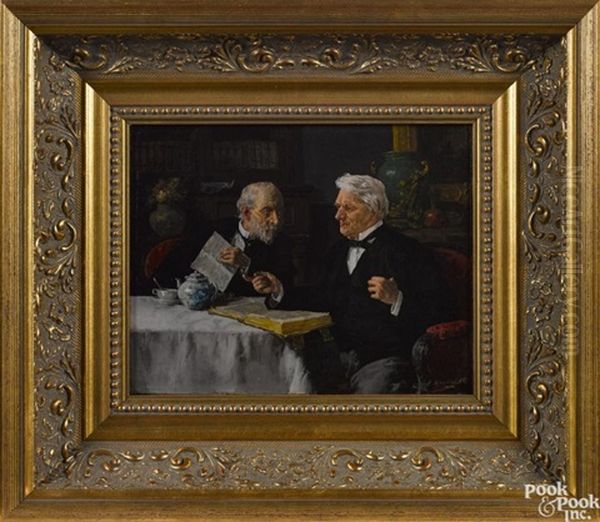 Two Men Conversing Oil Painting by Louis Charles Moeller