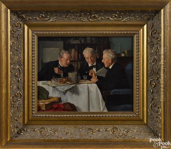 Three Men Conversing Oil Painting by Louis Charles Moeller