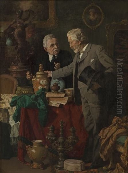 Two Gentlemen Conversing Oil Painting by Louis Charles Moeller