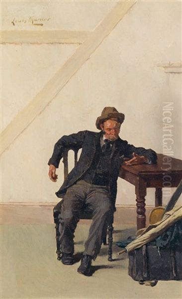 A Waiting Traveler Checking His Watch Oil Painting by Louis Charles Moeller