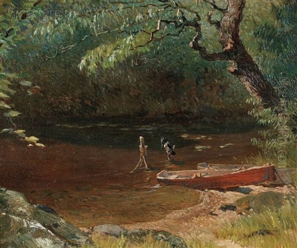 Kingfisher At A Stream Oil Painting by Louis Charles Moeller