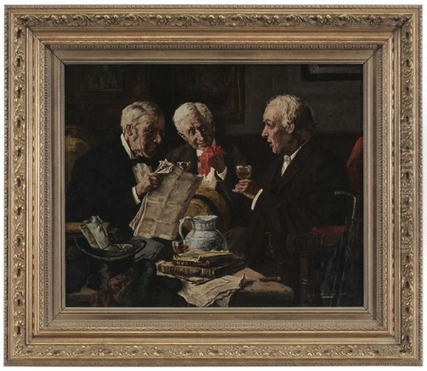 Discussion Over Wine Oil Painting by Louis Charles Moeller