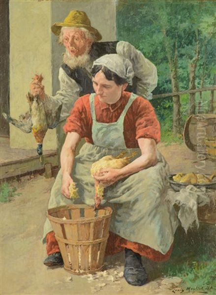 Preparing The Ducks Oil Painting by Louis Charles Moeller