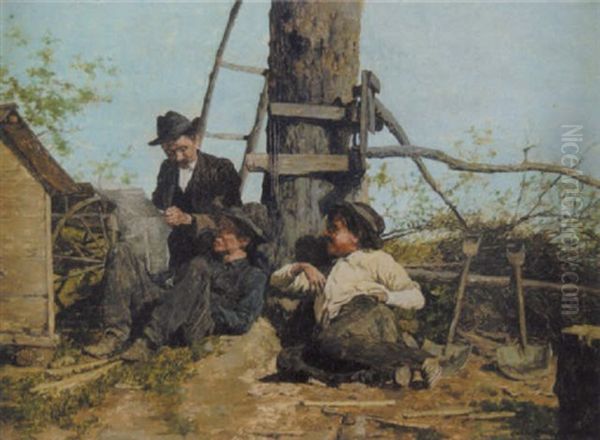 News From The Front Oil Painting by Louis Charles Moeller