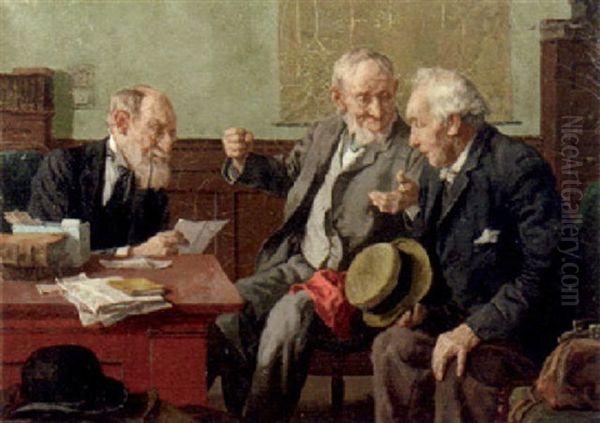 Three Gentlemen Conversing Oil Painting by Louis Charles Moeller