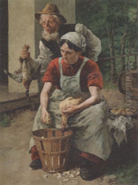 Preparing The Ducks Oil Painting by Louis Charles Moeller