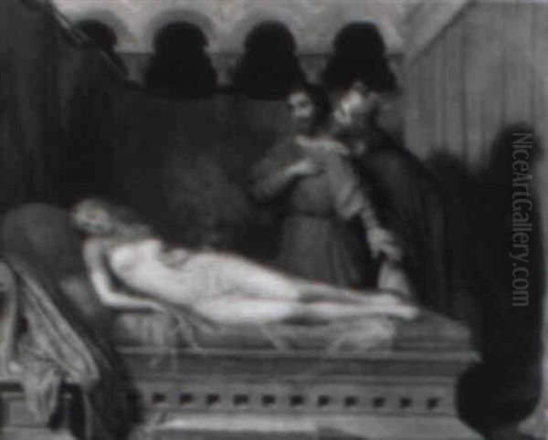 Gyges In The Bedchamber Of King Candaules Oil Painting by Charles Victoire Frederic Moench